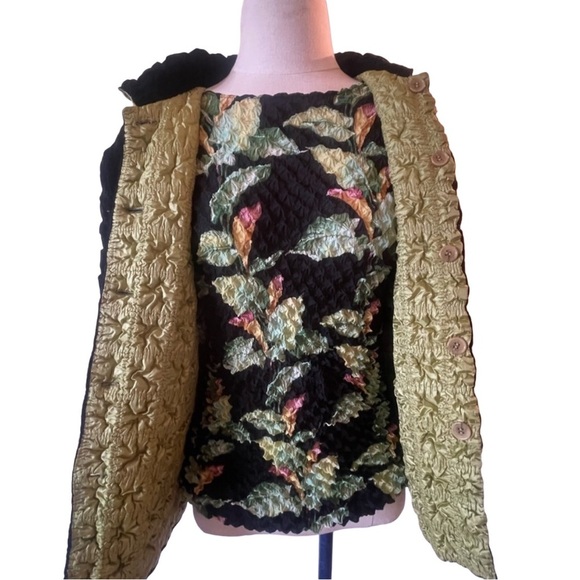 UBU Reversible Jacket Floral Lime Green & Black Jacket Matching popcorn shirt L - Picture 3 of 8